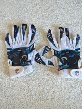 3 For $30. Carolina Panthers Kids Football Gloves - White/Black/Blue